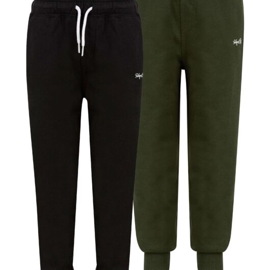 Sweatpants Boy's Pillar (2 Pack) Cotton Rich Cuffed Joggers Set in Black / Duffle Bag Green Kids (5-13yrs) / 5-6 Years - Tokyo Laundry