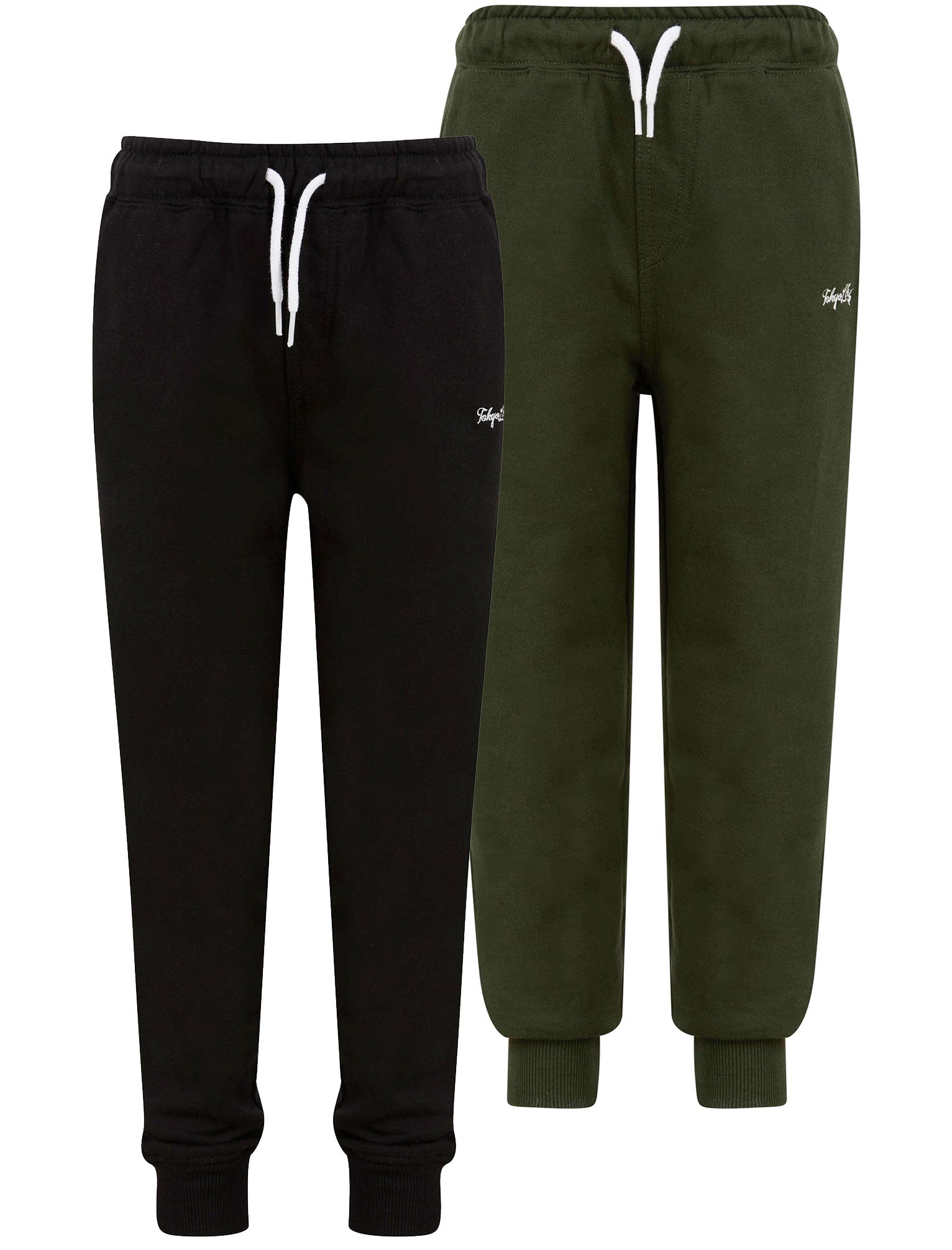 Sweatpants Boy's Pillar (2 Pack) Cotton Rich Cuffed Joggers Set in Black / Duffle Bag Green Kids (5-13yrs) / 5-6 Years - Tokyo Laundry