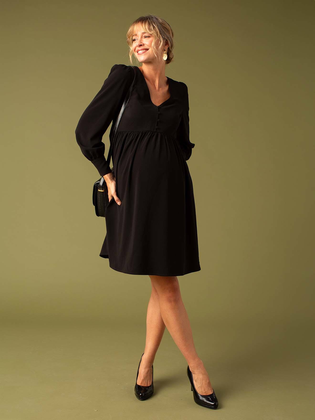 Crêpe Dress with Lace Back for Maternity, by ENVIE DE FRAISE black