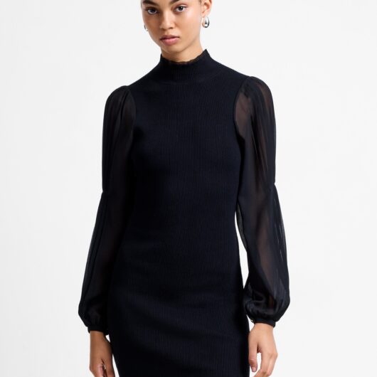Krista Mix Long Sleeve Knitted Mini Dress Blackout