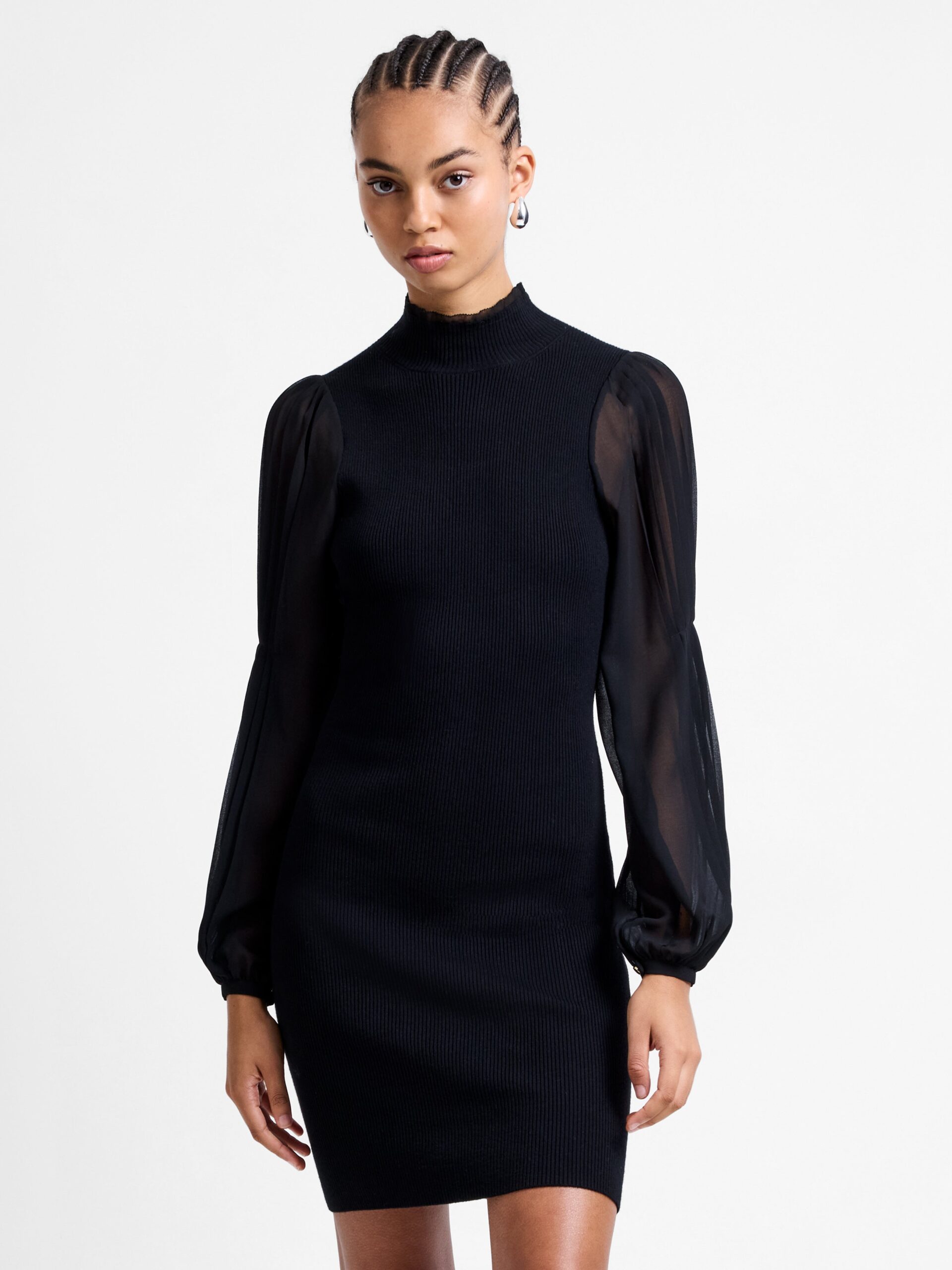 Krista Mix Long Sleeve Knitted Mini Dress Blackout